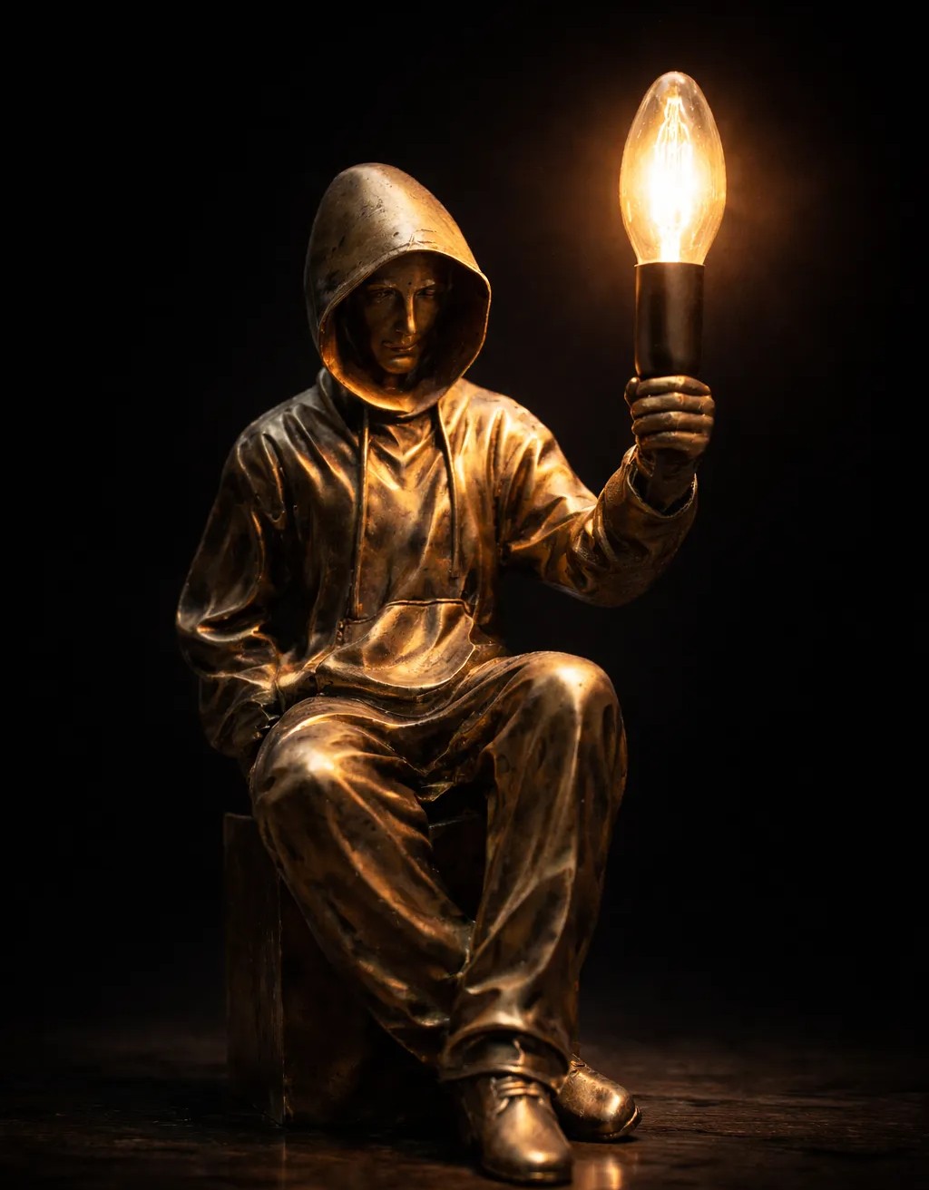 Decorative ABSTRACT MAN Statue WITH LED Lamp, Golden Hood LED Statue Lamp